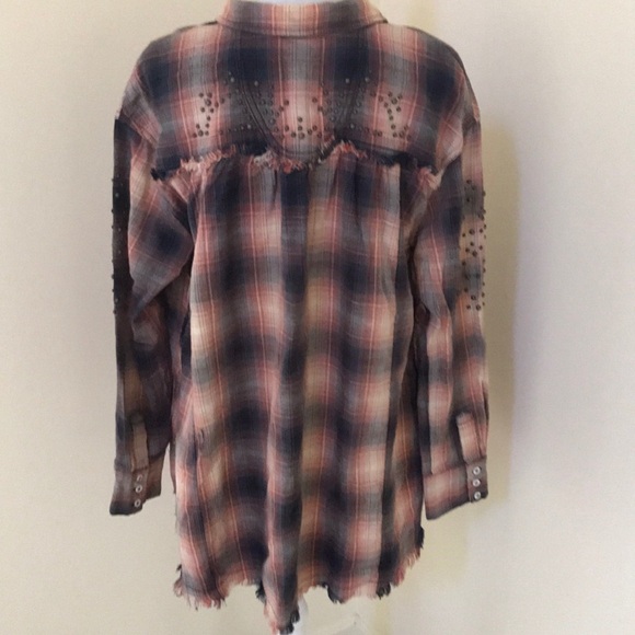NWT! FREE PEOPLE indigo combo plaid size M top - Picture 4 of 8